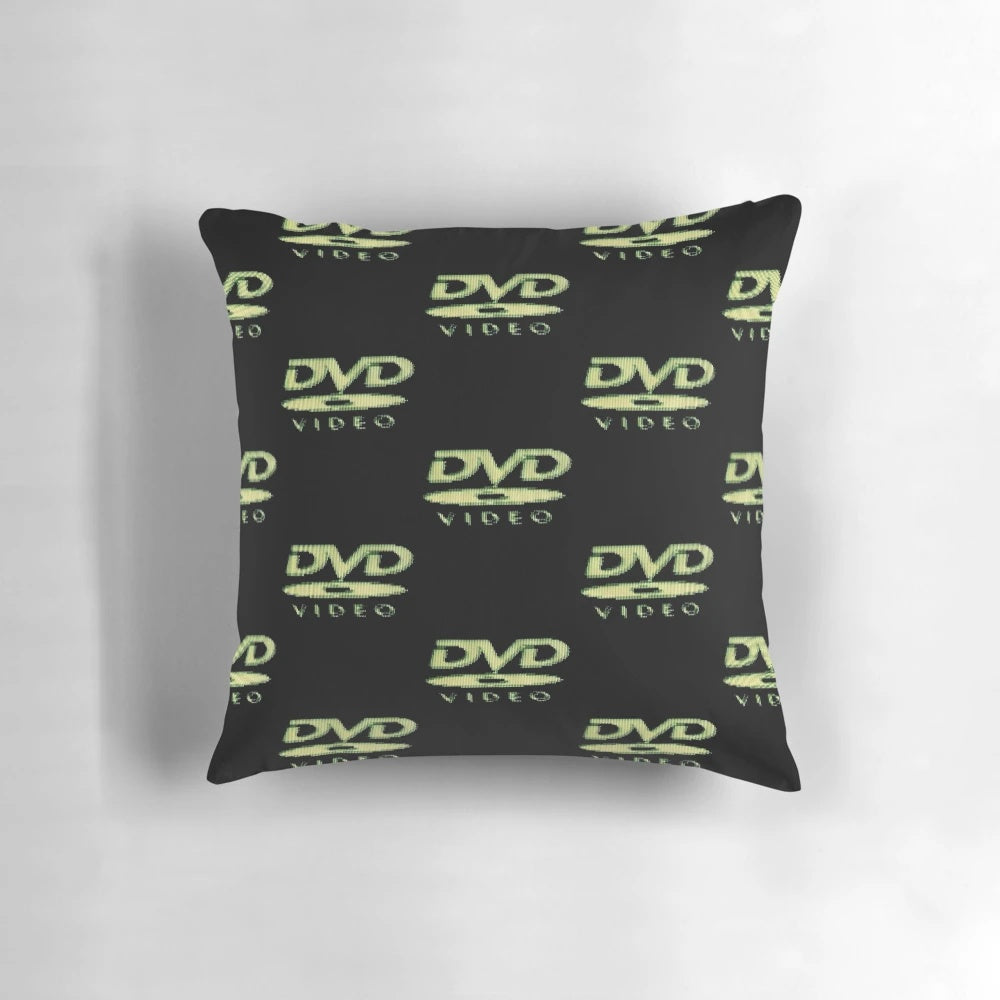 Vintage DVD logo printed on a soft, plush pillow for a retro, throwback feel.