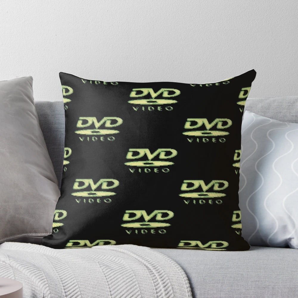 Vintage DVD logo printed on a soft, plush pillow for a retro, throwback feel.