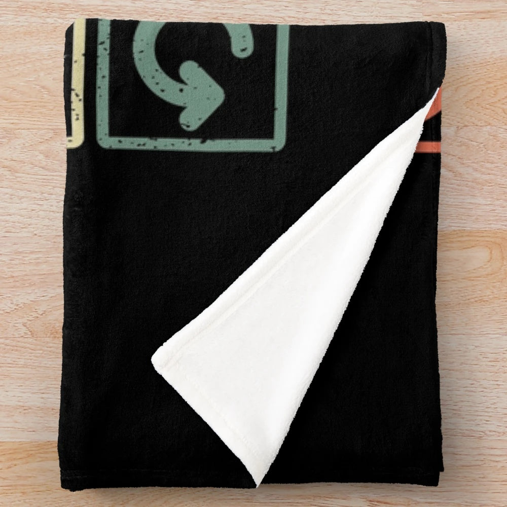 Retro fantasy gaming plush blanket featuring "Eat Sleep MTG Repeat" design
