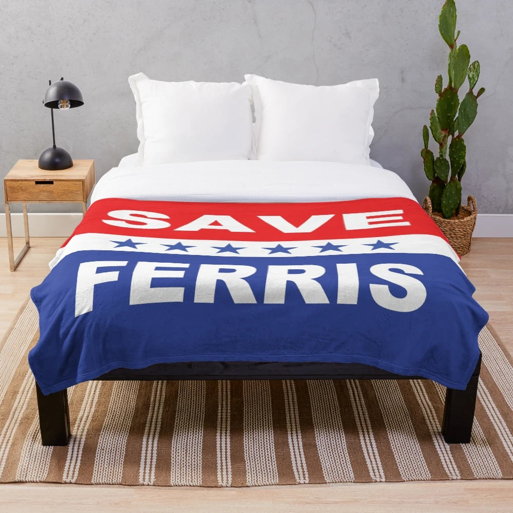 Soft Ferris Bueller inspired plush blanket with election flag design