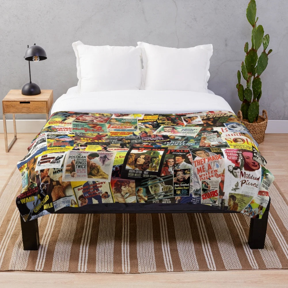 Vintage Movie Poster Collage Plush Blanket