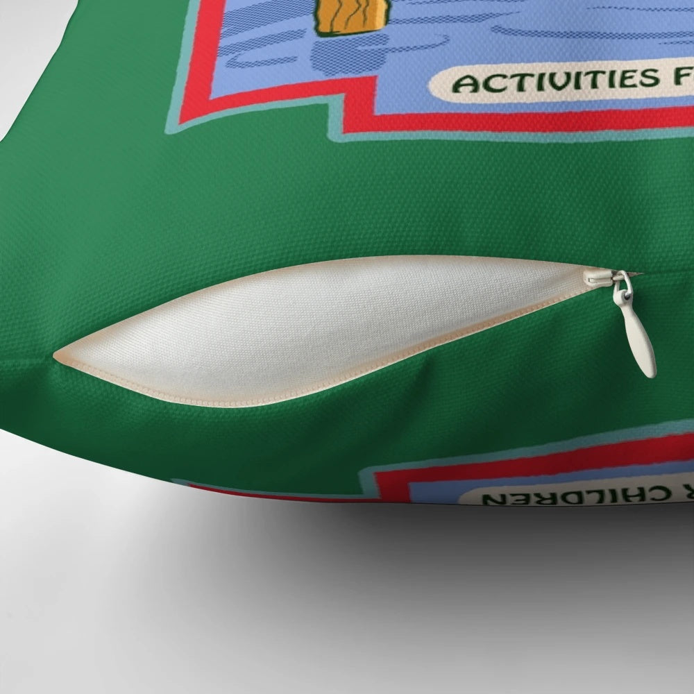 Retro-style fishing pillow featuring a Creature from the Black Lagoon inspired design