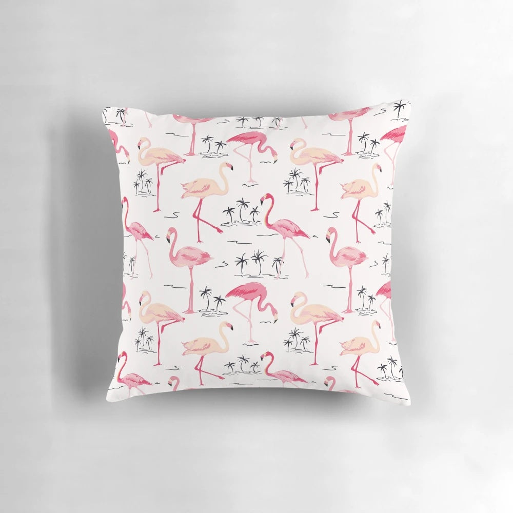 Flamingo bird pillow with a retro, vintage-inspired pattern