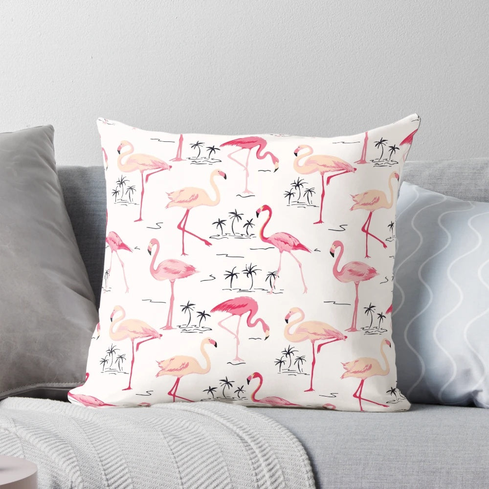 Flamingo bird pillow with a retro, vintage-inspired pattern