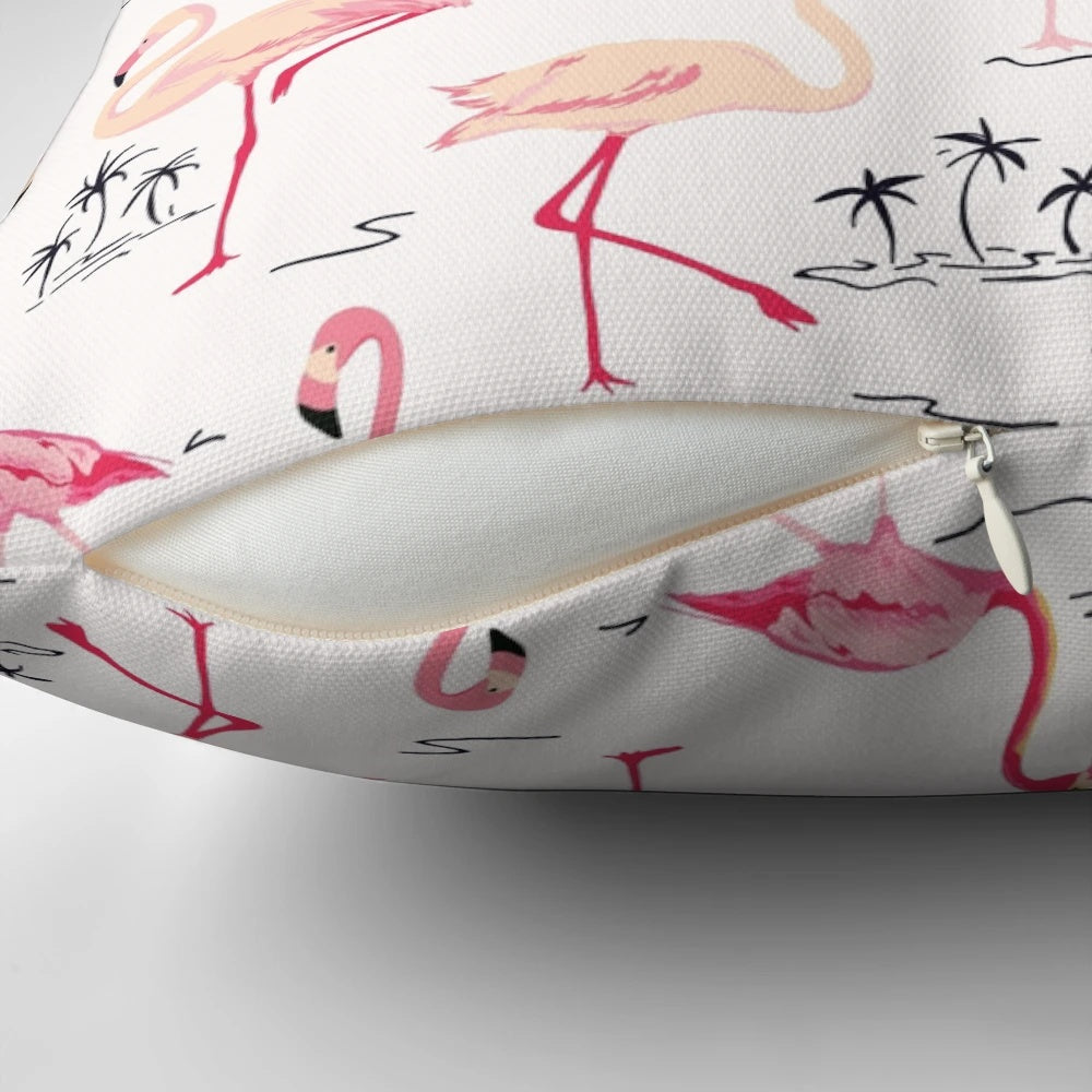 Flamingo bird pillow with a retro, vintage-inspired pattern