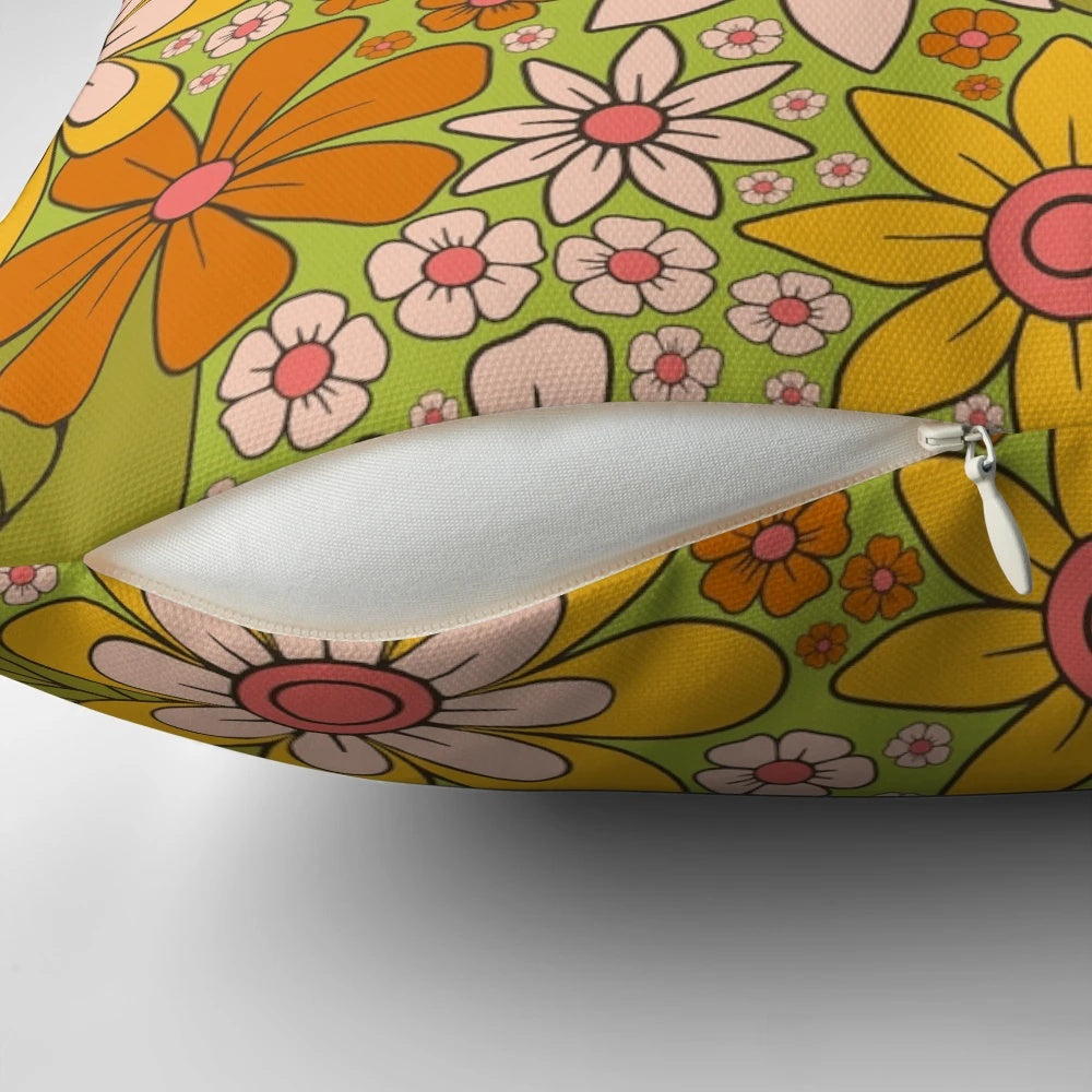 Vibrant retro floral pattern 1960s 1970s style pillow
