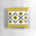 Retro-styled mustard yellow floral pattern pillow with a mid-century modern design