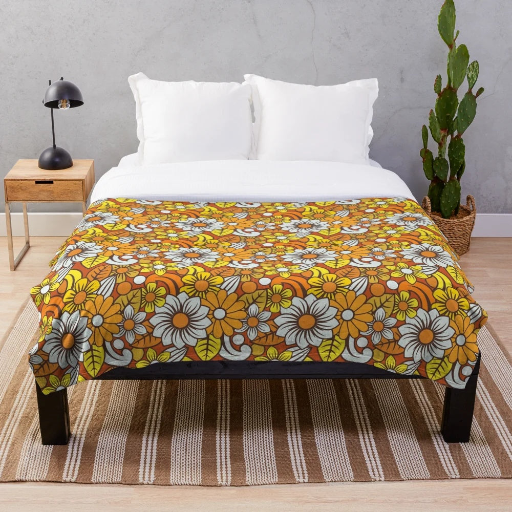 Retro 70s floral pattern plush blanket
