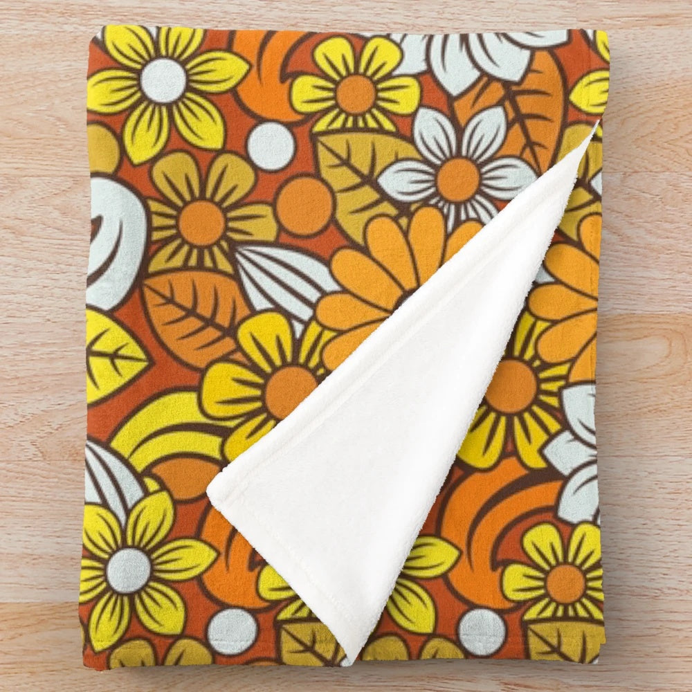 Retro 70s floral pattern plush blanket