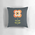Retro floral pattern pillow in orange and charcoal colors
