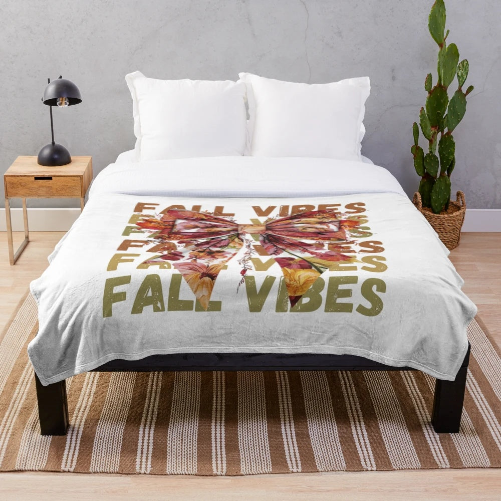 Retro floral patterned plush blanket in autumn colors