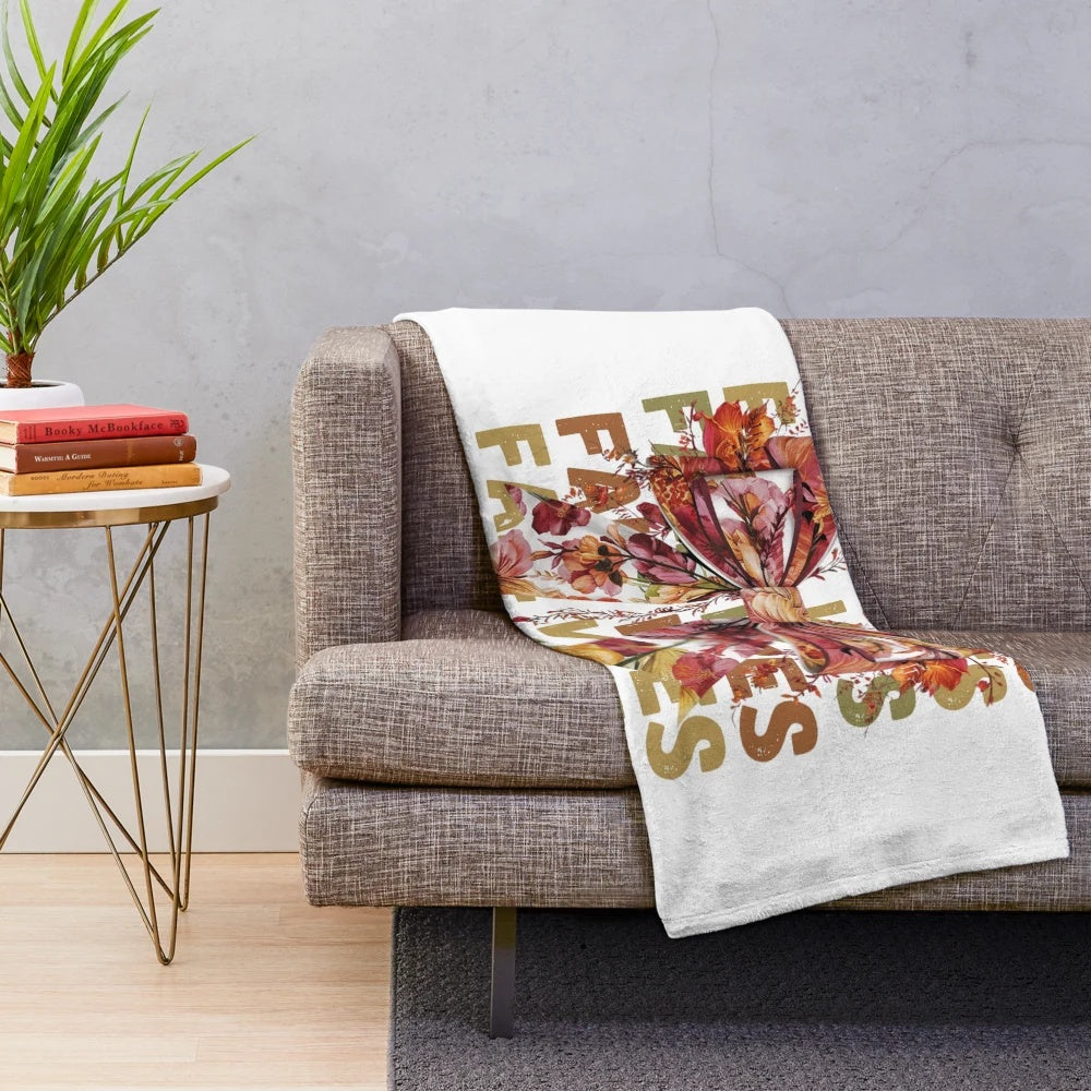 Retro floral patterned plush blanket in autumn colors