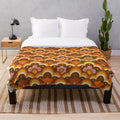 Retro floral plush blanket with vibrant 70s 60s psychedelic flower power pattern