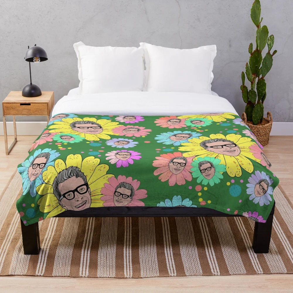 Retro floral plush blanket with vulture vomit design