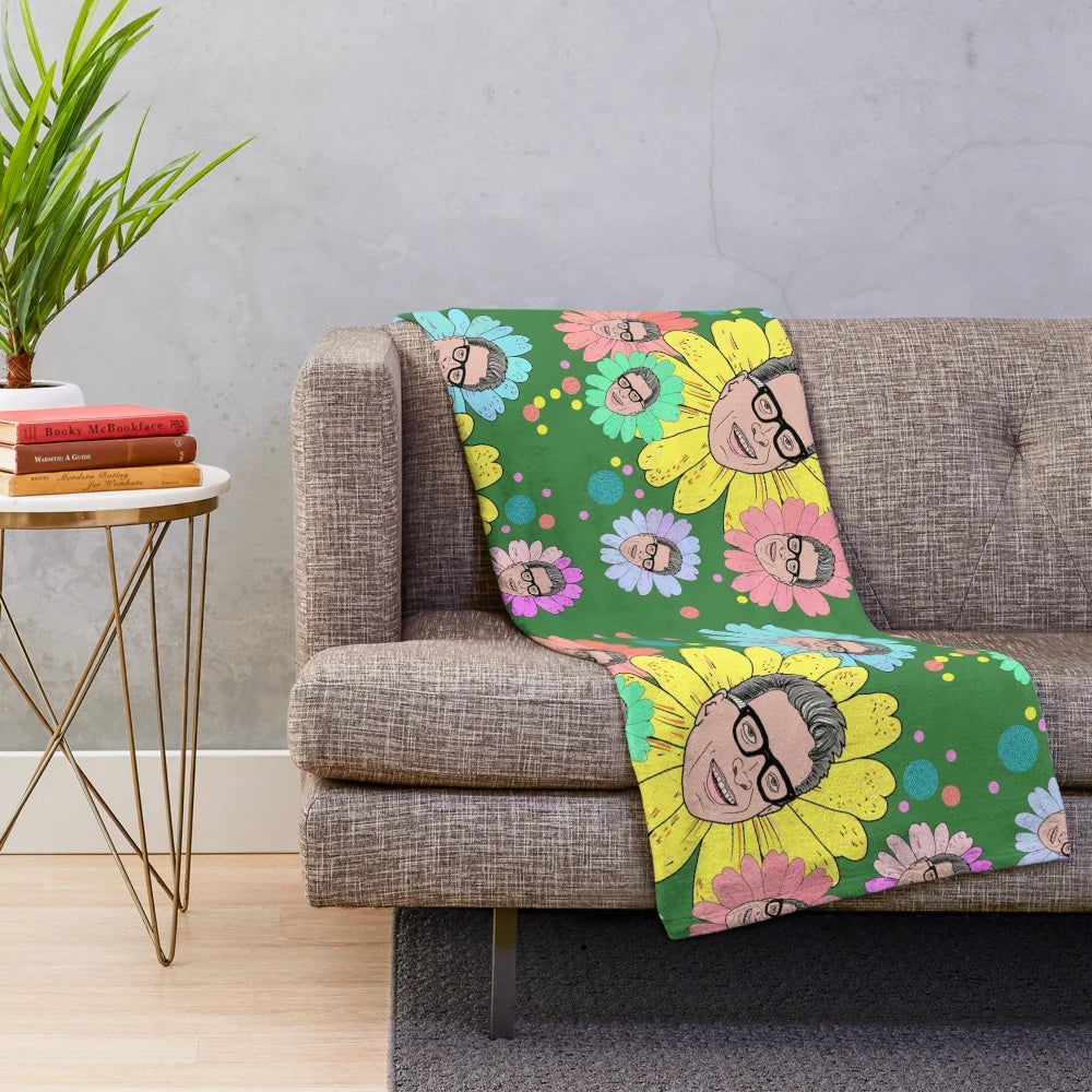 Retro floral plush blanket with vulture vomit design