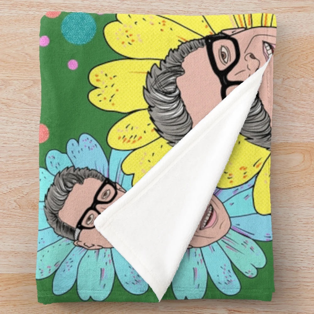 Retro floral plush blanket with vulture vomit design