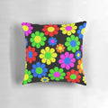 Colorful vintage-inspired pillow with a hippie daisy flower pattern
