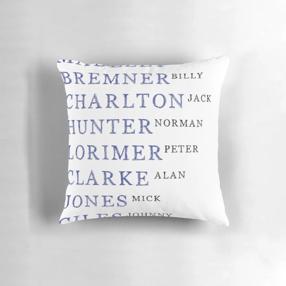 Vintage-style pillow featuring the 1972 Leeds United championship team