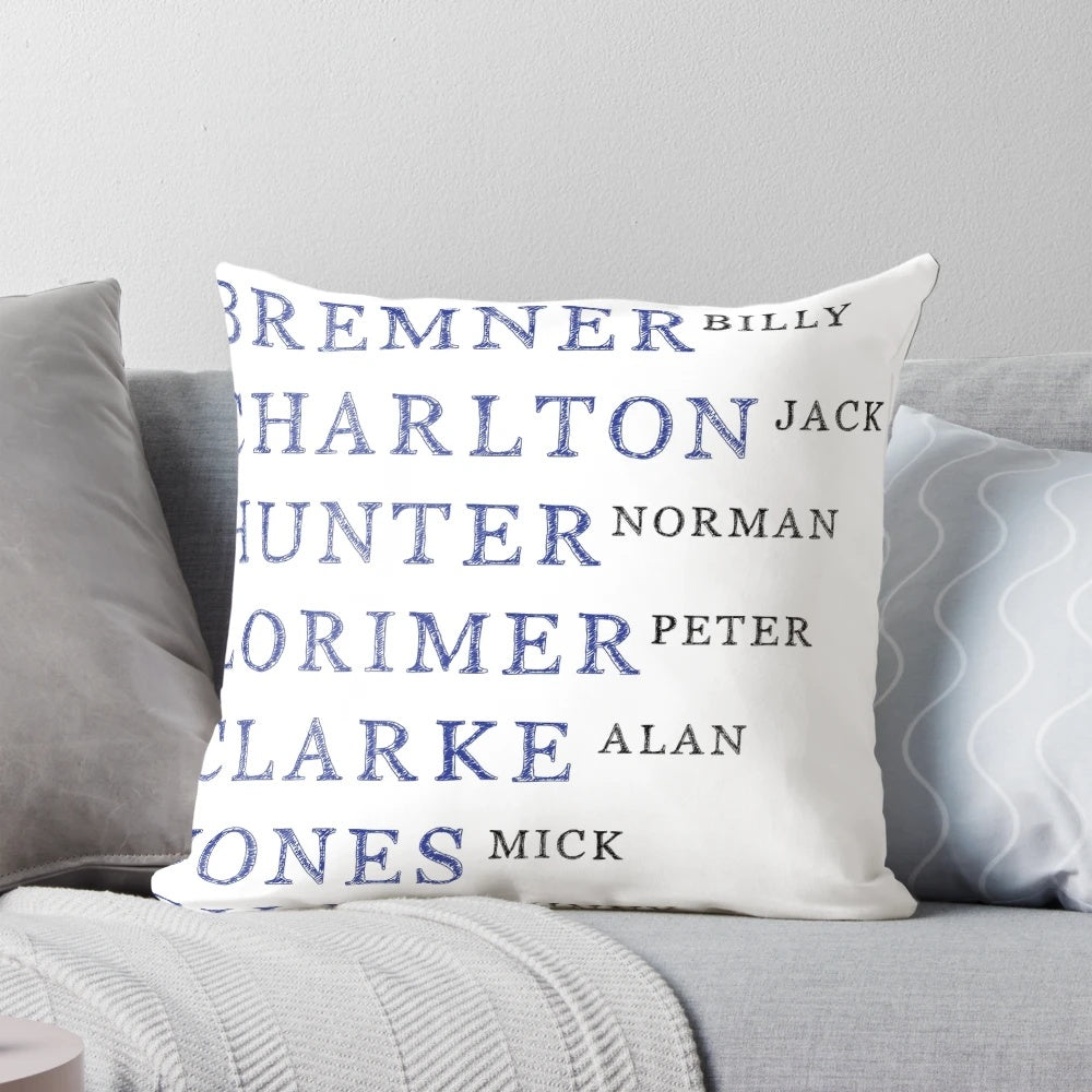 Vintage-style pillow featuring the 1972 Leeds United championship team