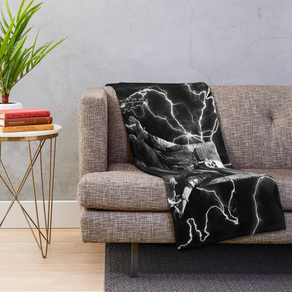 Colorful Frankenstein inspired electric plush blanket