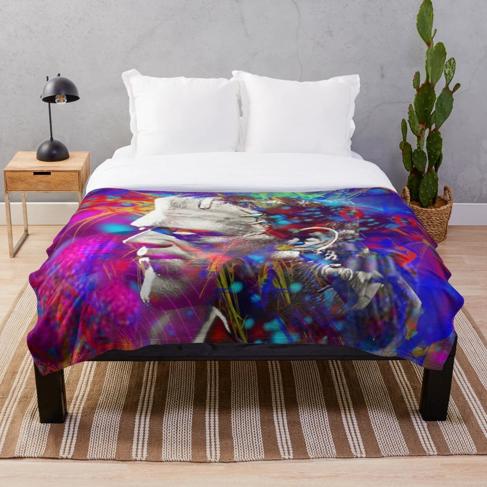 Frankenstein inspired colorful plush blanket