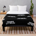 Retro "Frankie Says Relax" plush blanket with 80s music theme