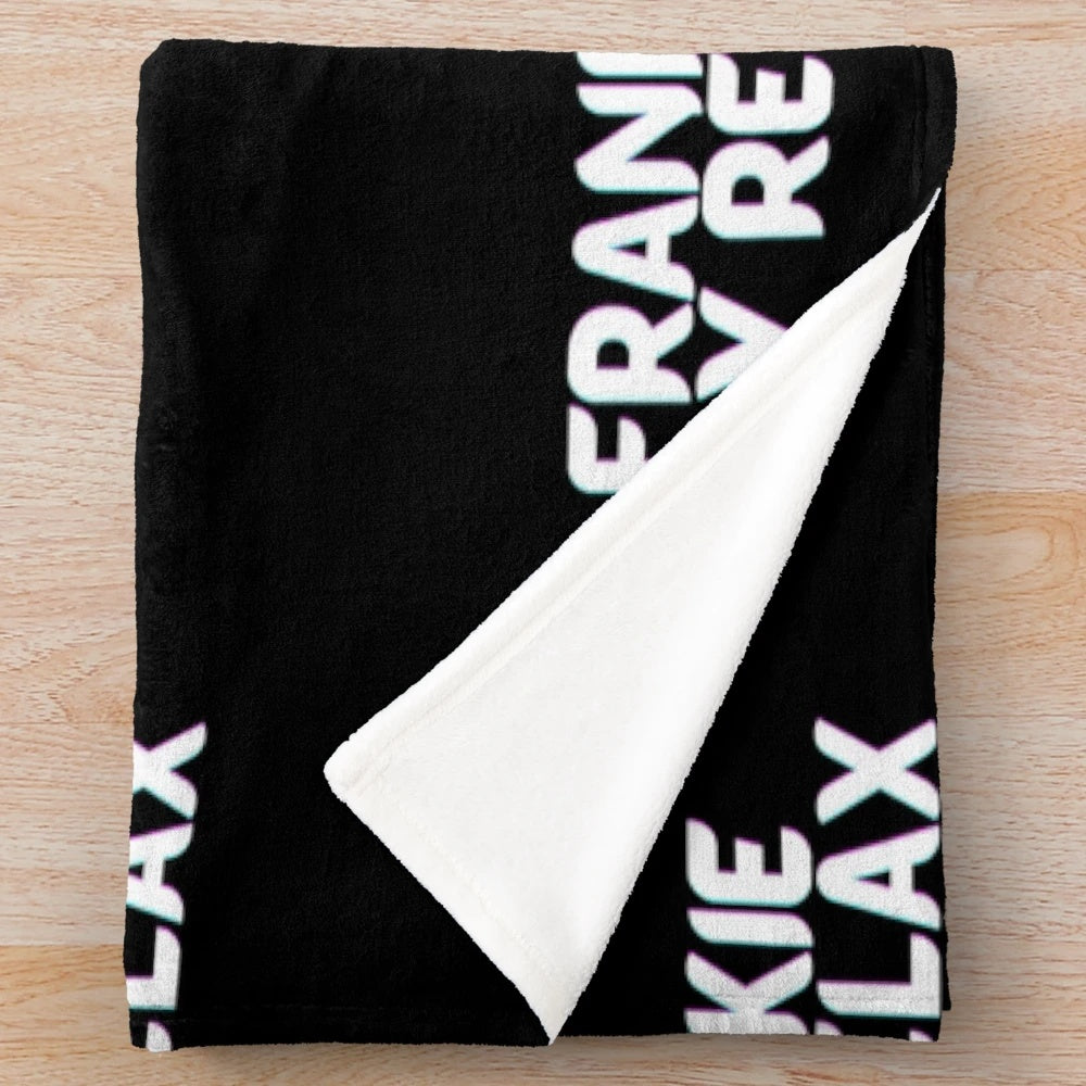 Retro "Frankie Says Relax" plush blanket with 80s music theme