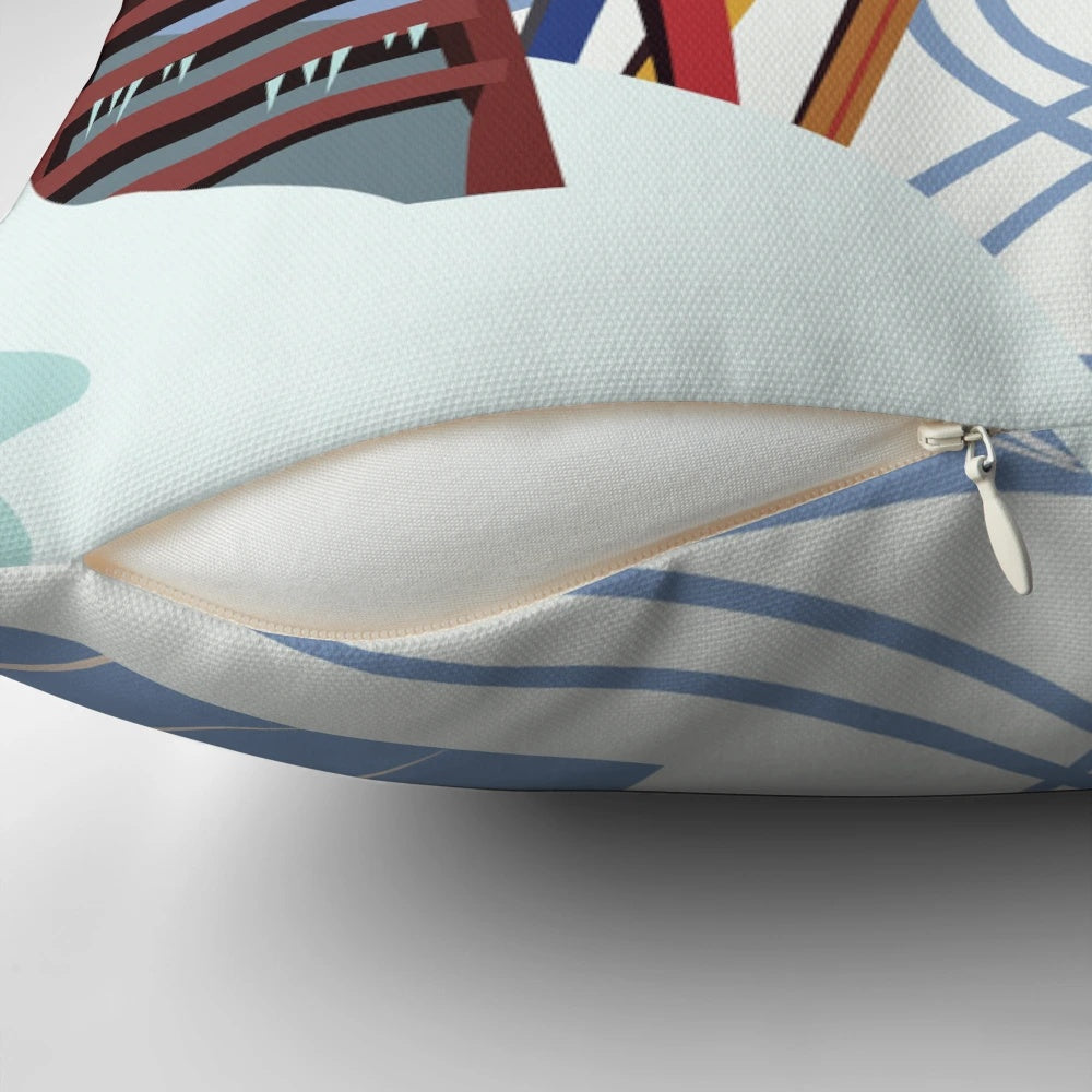 Vintage-style ski poster pillow featuring the Les Menuires ski resort in the French Alps