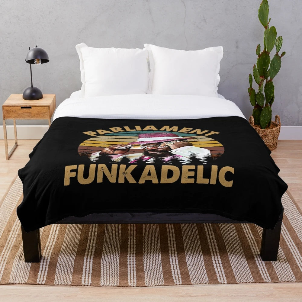 Vintage-style plush blanket with Funkadelic-inspired design