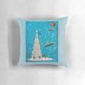 Xmas Machina Pillow - A retro-futuristic Christmas pillow featuring a robot and space-themed design