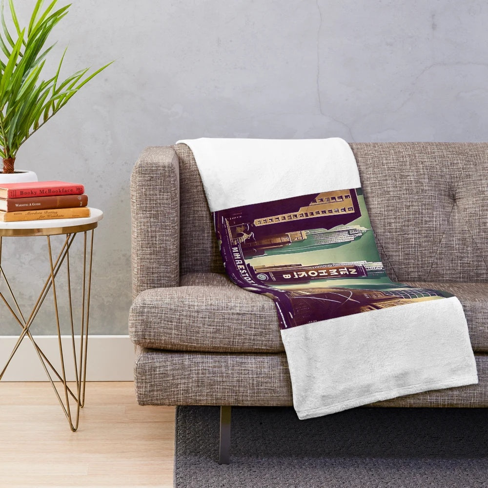 Metropolis Plush Blanket with Retro Futuristic Vintage Movie Poster Design