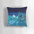 Vibrant "Progress City" inspired throw pillow with retro-futuristic Disney design