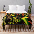 Retro futuristic sci-fi movie inspired plush blanket with digital art color palette