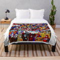Retro G1 Transformers Autobots plush blanket featuring iconic characters