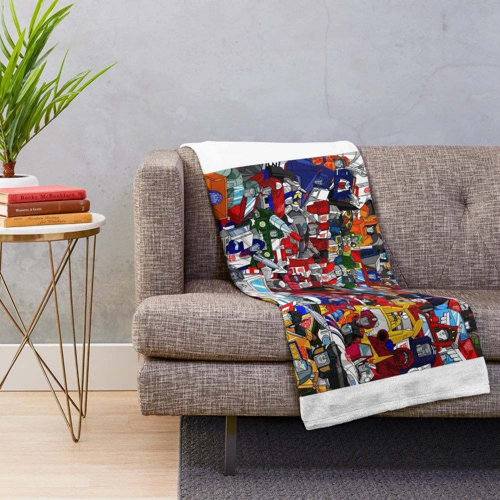 Retro G1 Transformers Autobots plush blanket featuring iconic characters