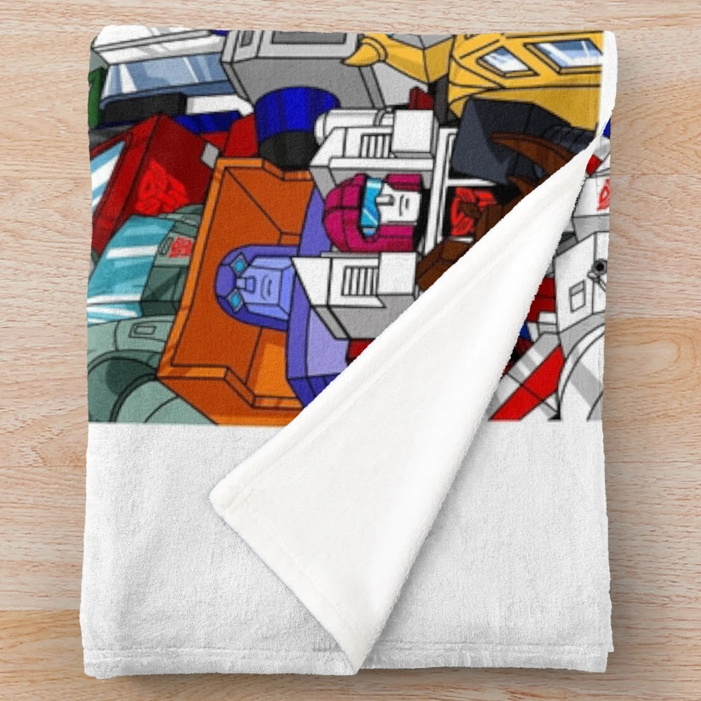 Retro G1 Transformers Autobots plush blanket featuring iconic characters