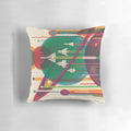 Retro space poster design featuring a vintage rocket ship and planetary exploration on a plush throw pillow.