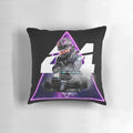 Vibrant abstract galaxy design pillow featuring a retro-style Mercedes racing car