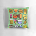 Retro 8 bit style food-themed distressed throw pillow