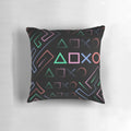 Vibrant digital art pillow featuring retro gaming icons in a synthwave-inspired design.