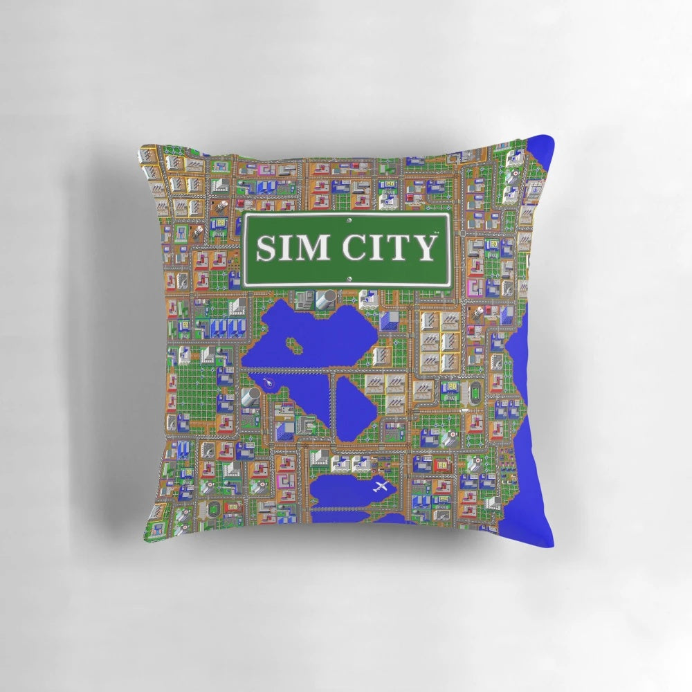 A high-definition pillow featuring the classic pixel art of the SimCity 2000 video game.