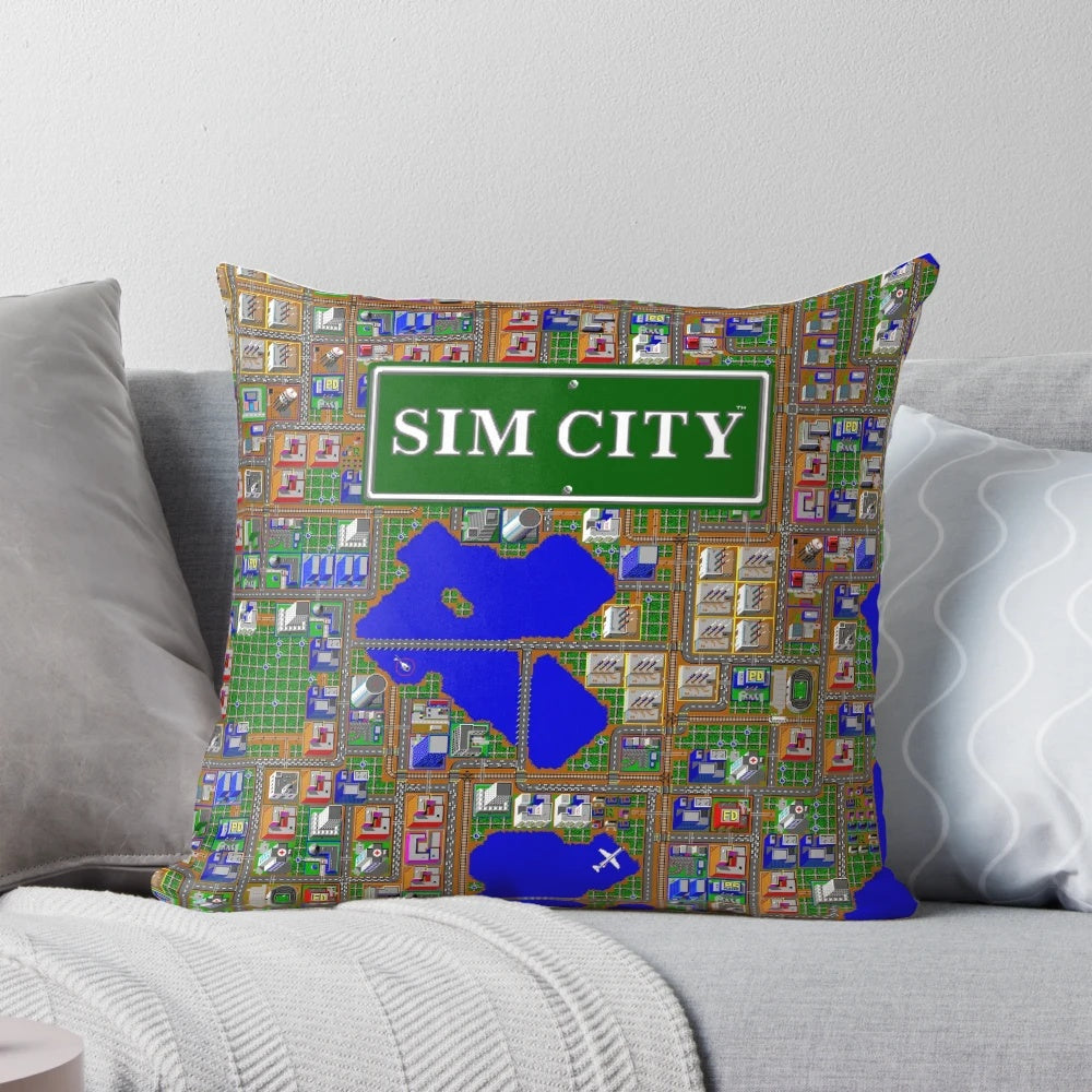 A high-definition pillow featuring the classic pixel art of the SimCity 2000 video game.