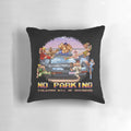 Vibrant 8-bit style pixel art pillow with the text "No Parking Violators Will Be Destroyed