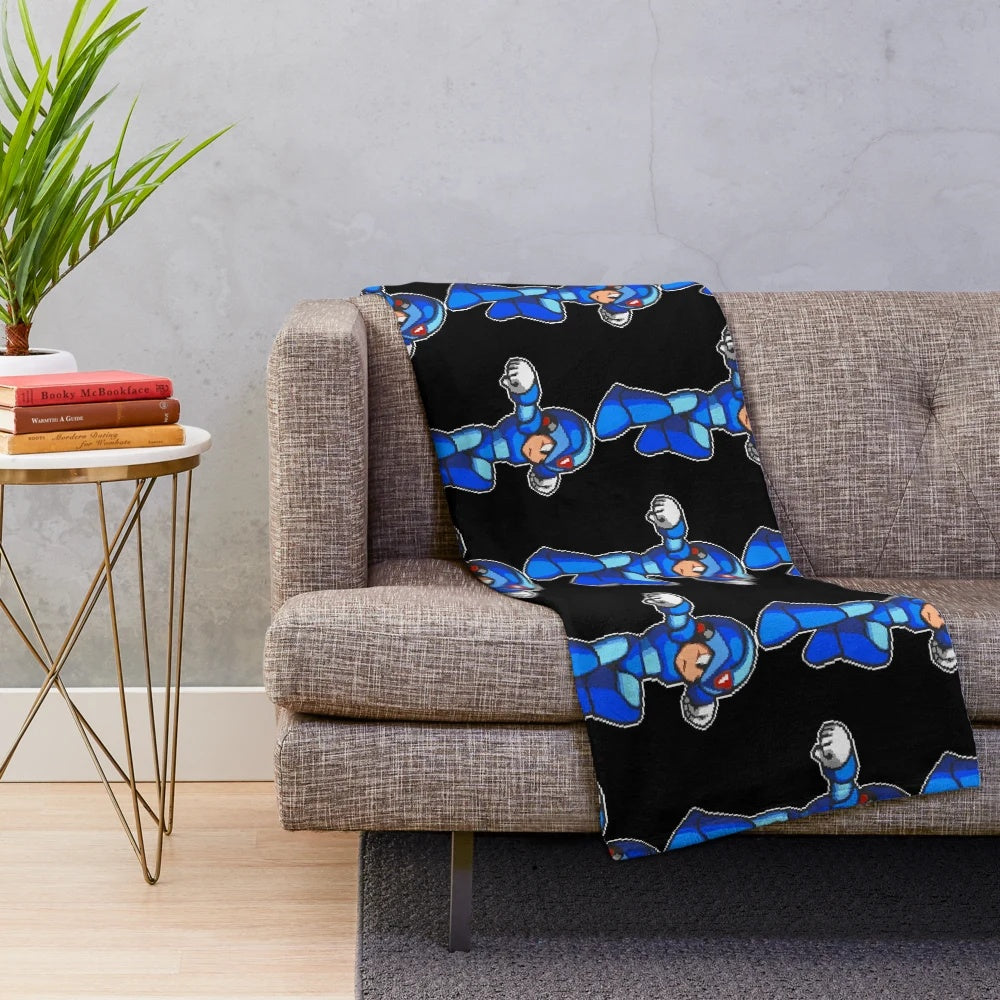 Megaman X inspired 8bit pixelated plush blanket