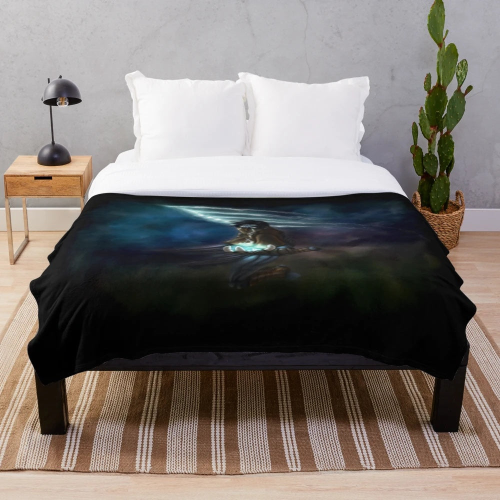 Retro video game character illustration plush blanket featuring the Wraith Raziel from the Soul Reaver series