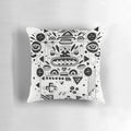 Plush retro gaming pillow featuring a line art character design with cosmic elements