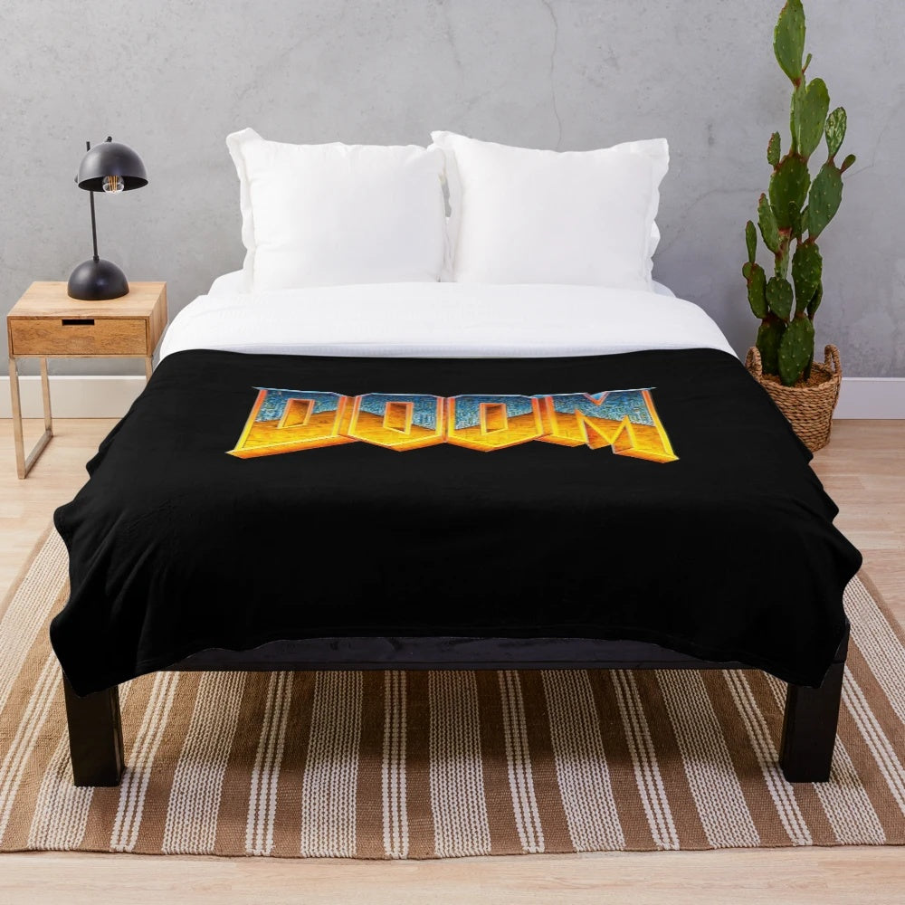 Vintage gaming Doom logo 3D plush blanket