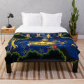 Retro gaming inspired plush blanket featuring Chrono Trigger pixel art campfire scene