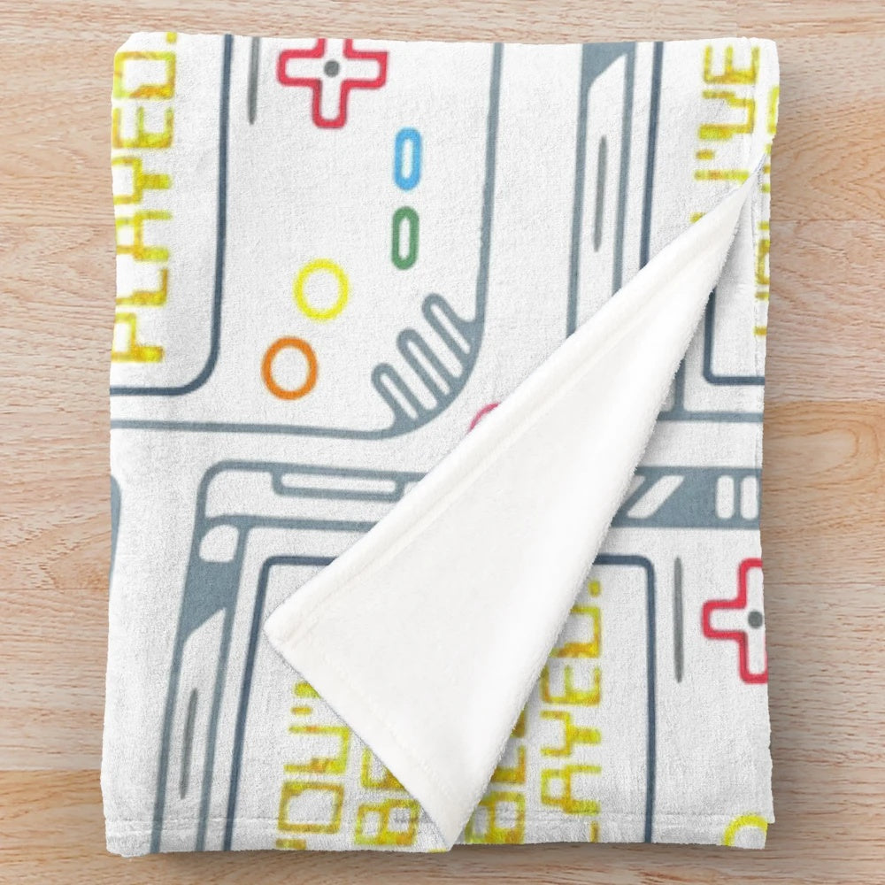 Retro gaming inspired plush blanket with pixelated gamer art design