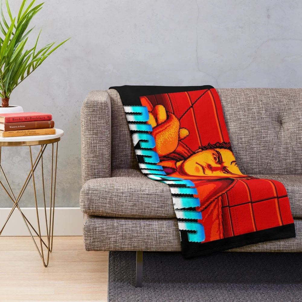 Retro gaming inspired pixelated plush blanket